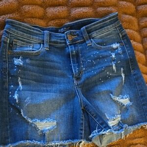 Judy Blue Distressed Bleach Speckled Denim Shorts